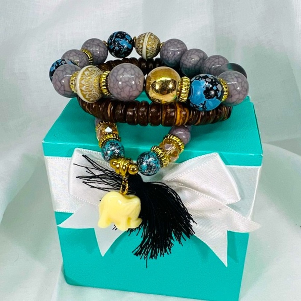 Bohemian Earthy Bracelet Stack 3 Piece Set